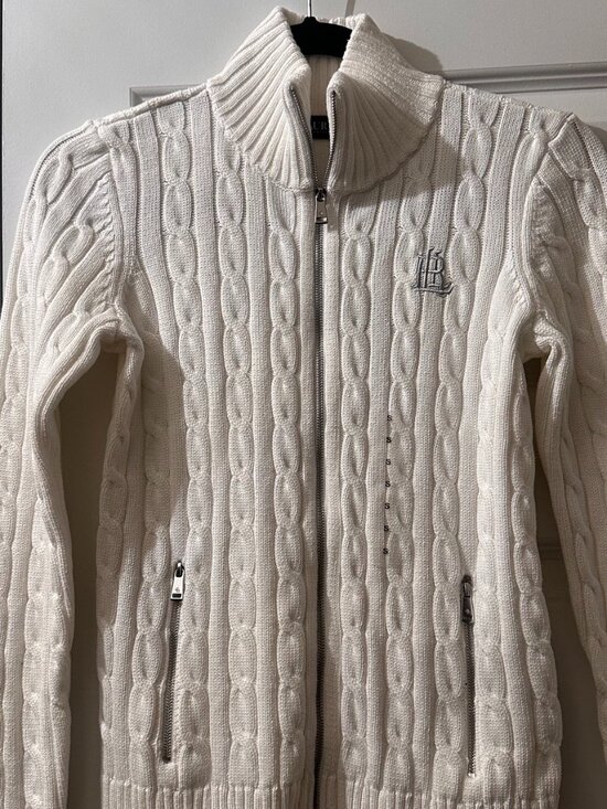 Ralph Lauren Sweaters - Ralph Lauren White Cable-Knit Cotton Full-Zip Sweater Size S